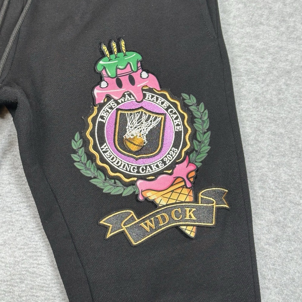 Wedding Cake Flared Joggers Womens S Embroidered Patch Logo Black Stretch - Picture 3 of 14